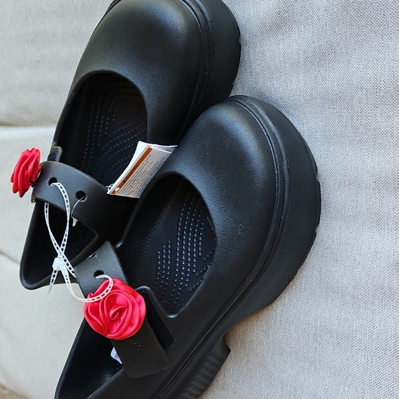 Crocs Stomp Rosette Mary Jane Clogs Shoes Black Removable Rose Jibbitz W 10, M 8 - Picture 12 of 12